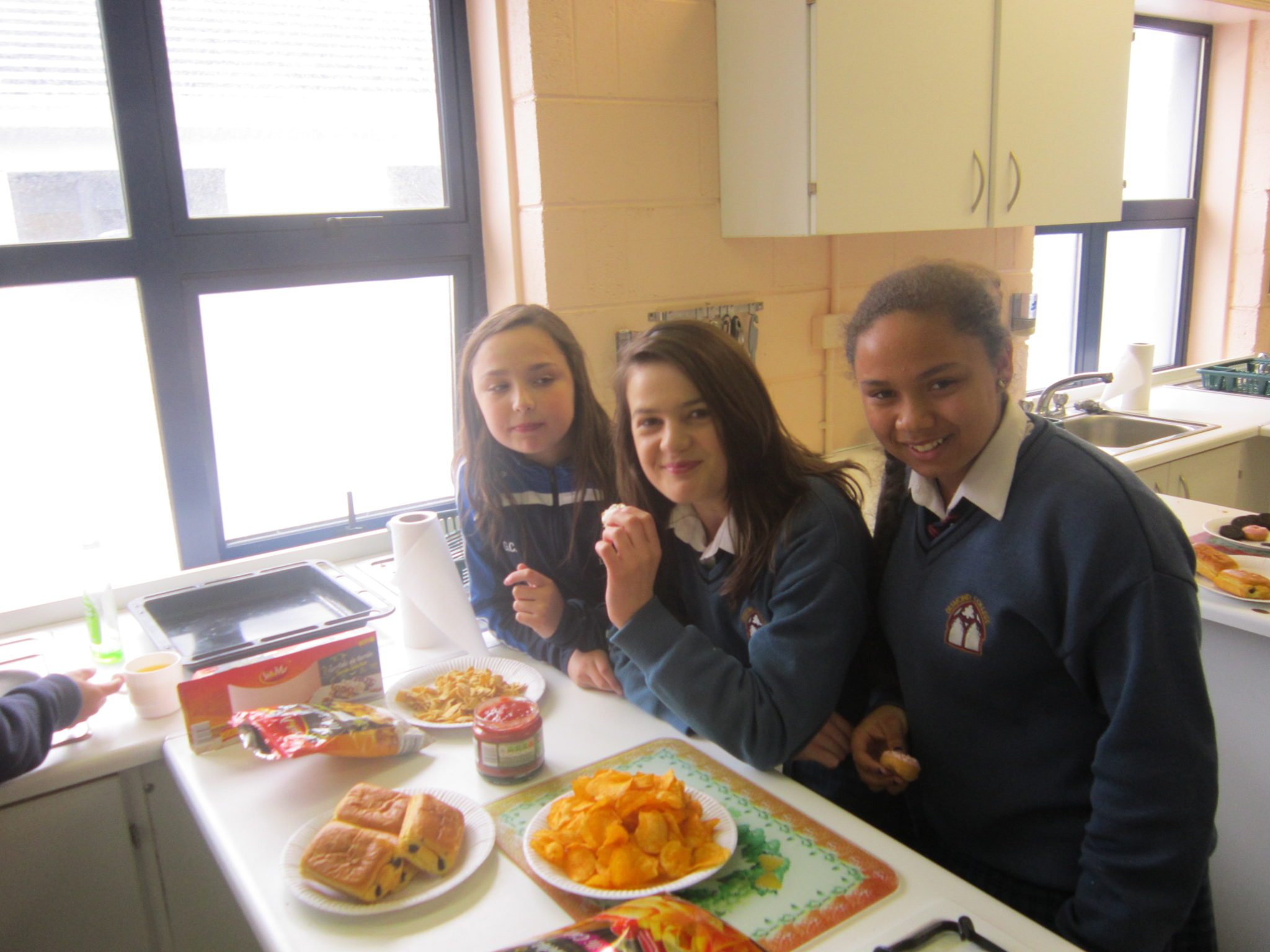 Desmond College First Year Spanish Class Enjoying Spanish Food as part of their Spanish Studies: Genevive Collins, Cloadagh McNamee, Latina Massey