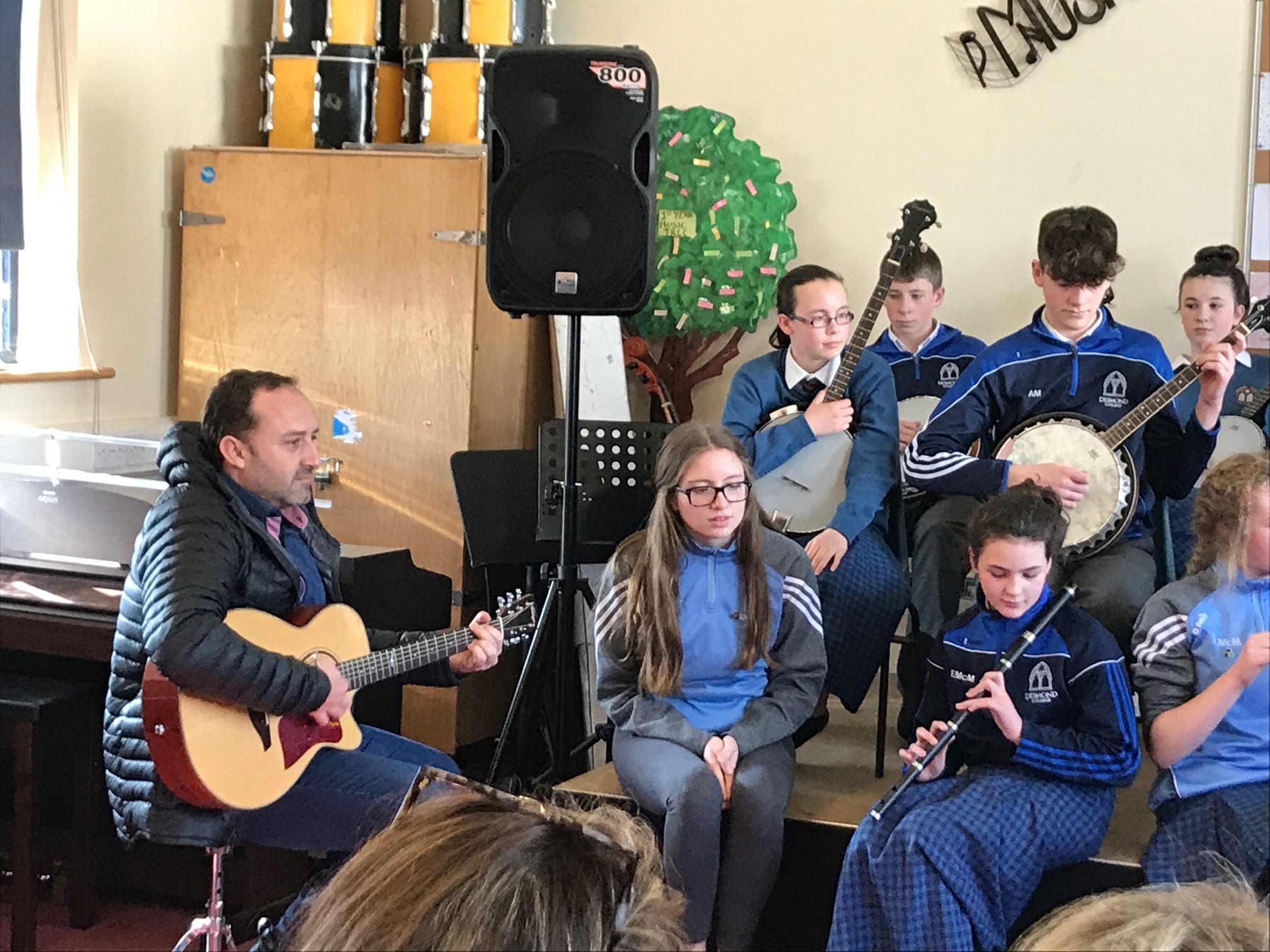 Mr José Goterris Carratalá (music teacher from Spain) playing some Irish trad music with students from Desmond College on his visit to the school as part of a European Erasmus Programme.