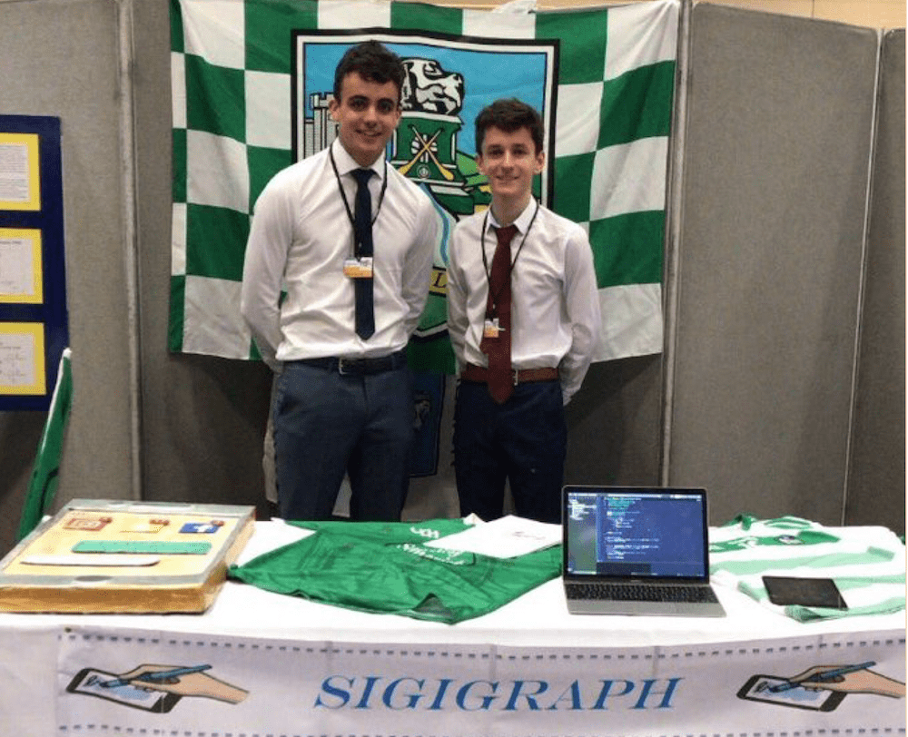Desmond College's Oisin O' Sullivan and Conor Fox achieved a Highly Commended in the Senior Section with ‘Sigigraph’ at Student Enterprise 2019