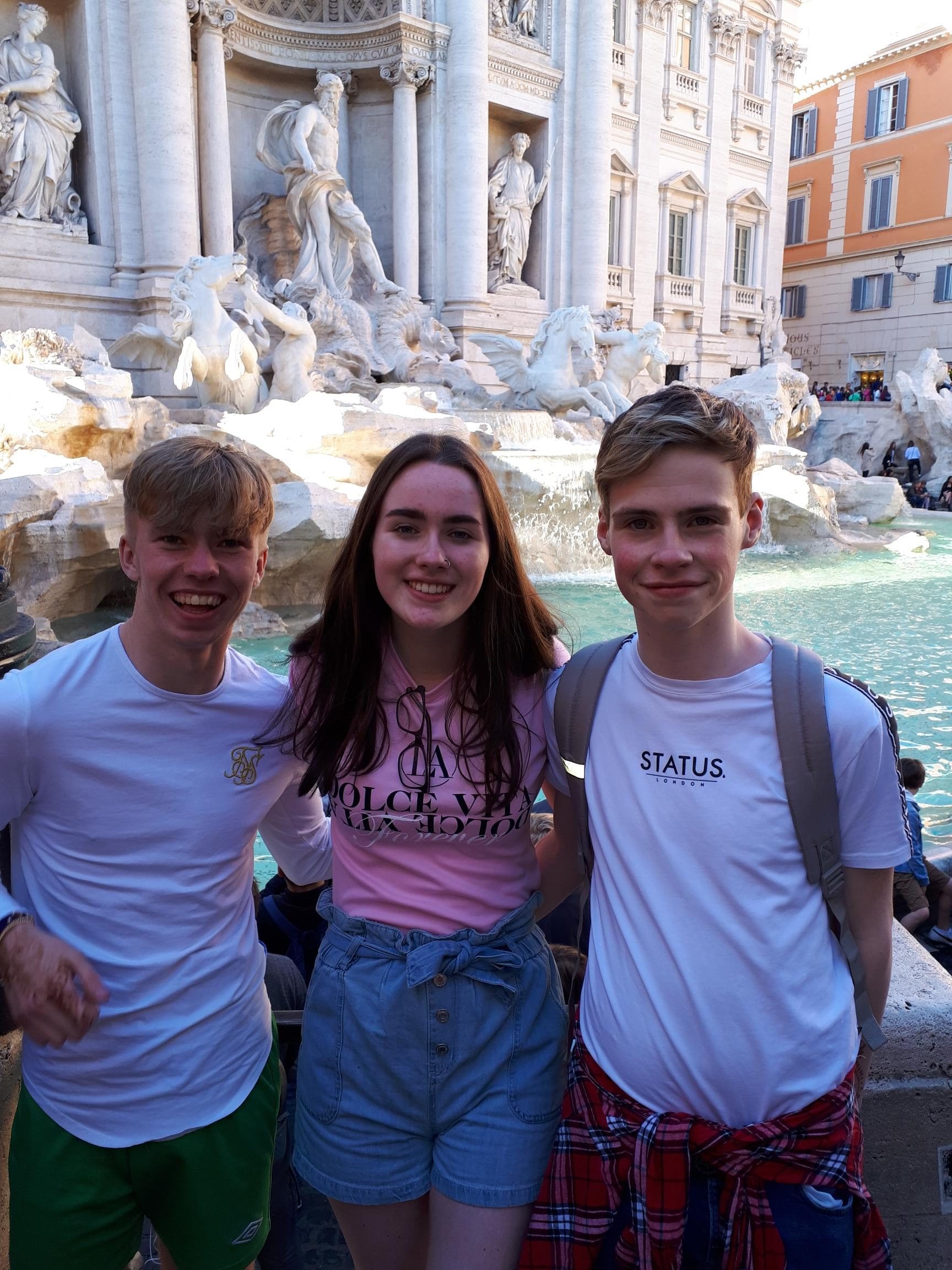Dylan O'Shea, Fiona Kelly and Matthew O'Connor on school tour in Rome