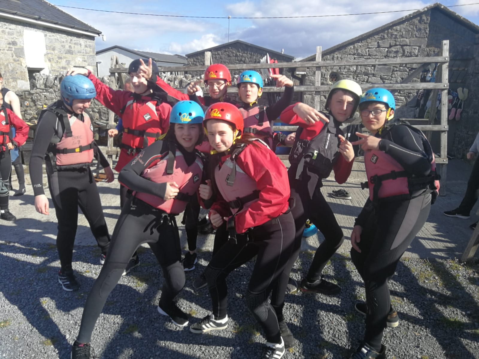 Some First Year Students about to get ready for kayaking and raft building in the Burren