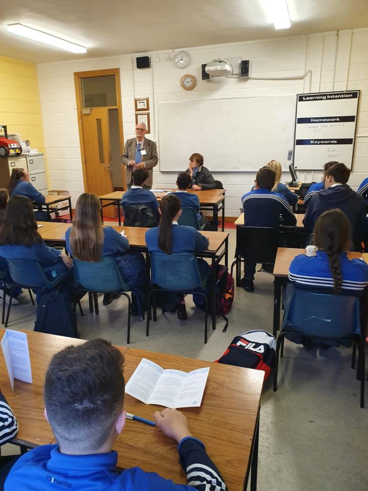 Irish Society for Autism talking in a classroom in Desmond College to TY students