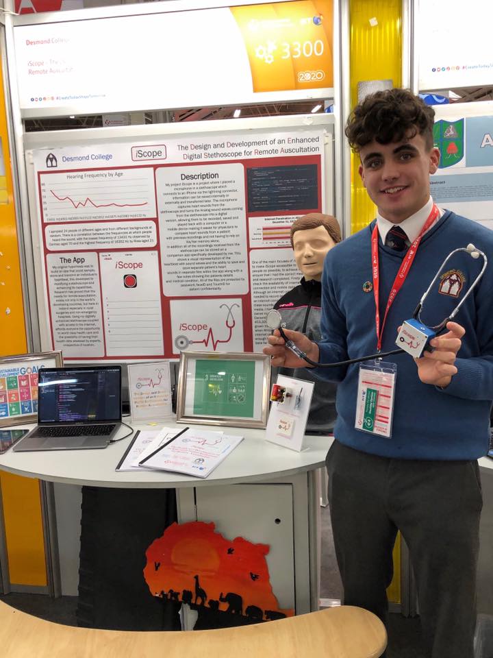 Desmond College Student at the BT Young Scientists Exhibition showing iScope5